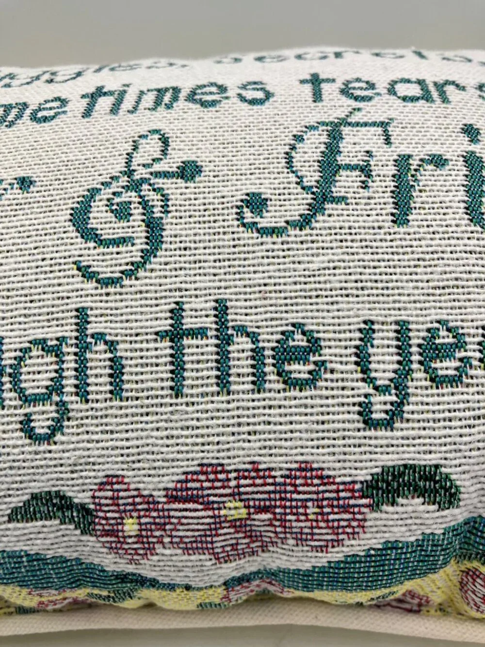 Tapestry Pillow Sisters/Friends Yellow Piped Edges Like New 12